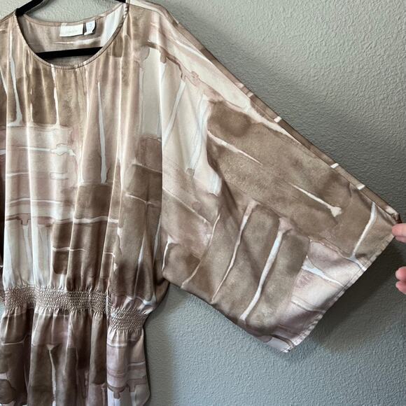 Chicos Neutral Watercolor Cinch Waist Longline Kimono Sleeve Womens Blouse 2 - Picture 4 of 6